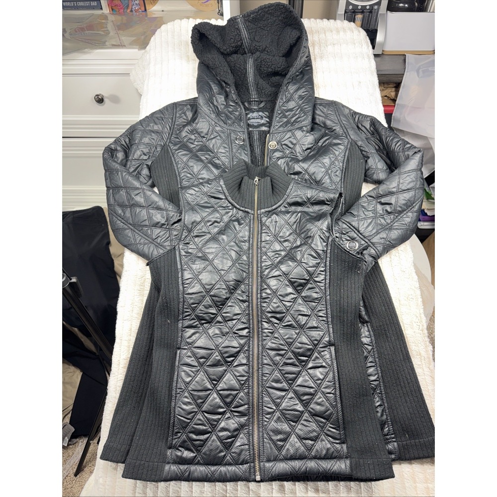 PrAna Black Diva Moto Long Jacket & Vest Zip Quilted Women's Size Small Bundle